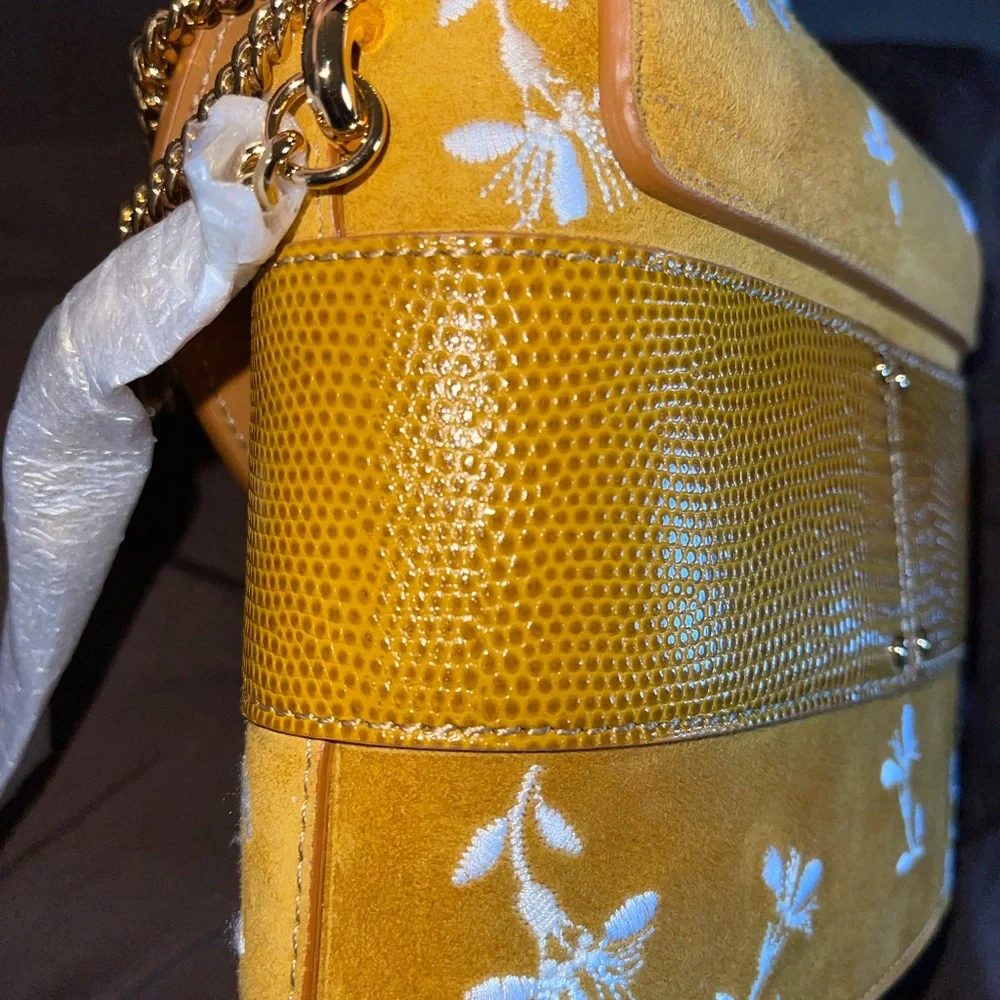 CHLOÉ Aby Lock Small Lizard-effect Leather-trimmed Embroidered Suede Bag - Picture 16 of 16